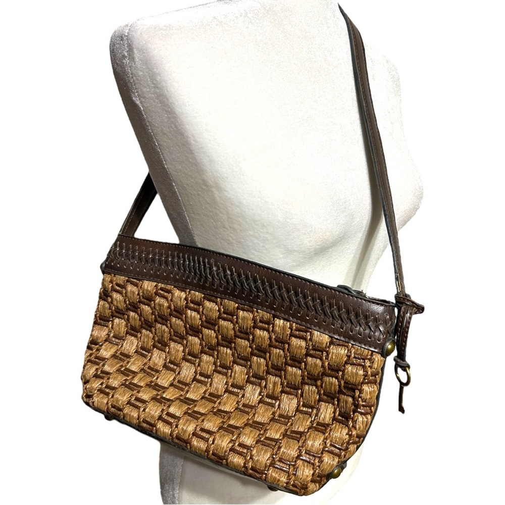 Vintage Fossil Brown Leather Basket Weave Shoulder Bag‎ Purse